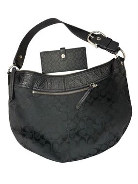 Coach Signature Black Boho Jacquard Canvas Handbag And Wallet